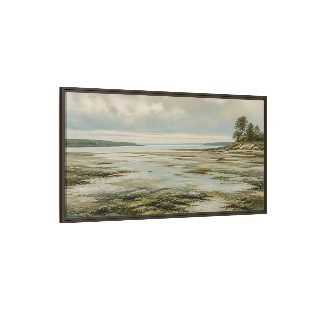 Side Mockup 4. Nature Tidal Flats Muted Coastal Scene shown as stretched canvas wall art