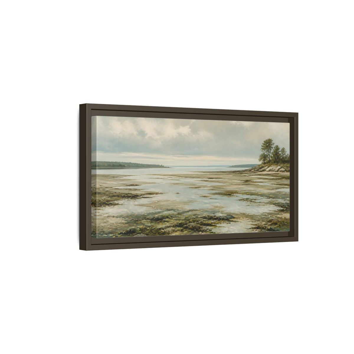 Side Mockup 7. Nature Tidal Flats Muted Coastal Scene shown as stretched canvas wall art