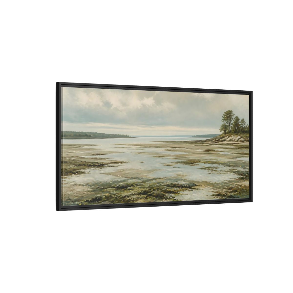 Side Mockup 5. Nature Tidal Flats Muted Coastal Scene shown as stretched canvas wall art