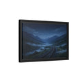 Side Mockup 6. Nature Train Tracks Misty Night Landscape shown as stretched canvas wall art