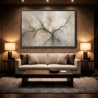 Mockup 2. Nature Tree Branches Neutral Gold shown as stretched canvas wall art