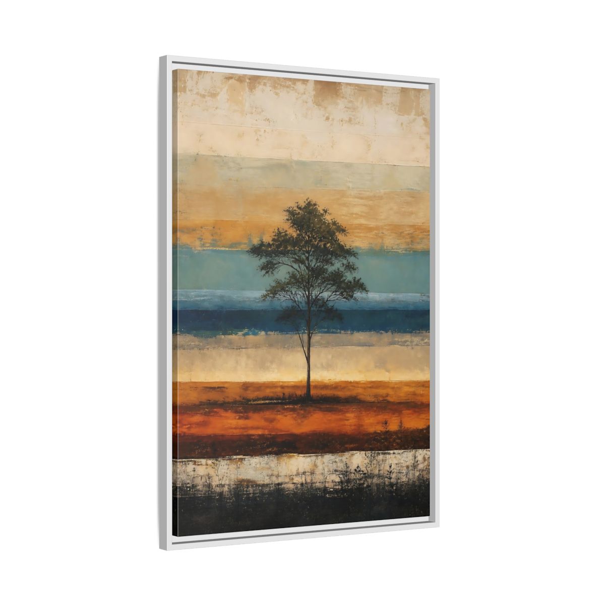 Side Mockup 9. Nature Tree Brown And Blue Landscape shown as stretched canvas wall art