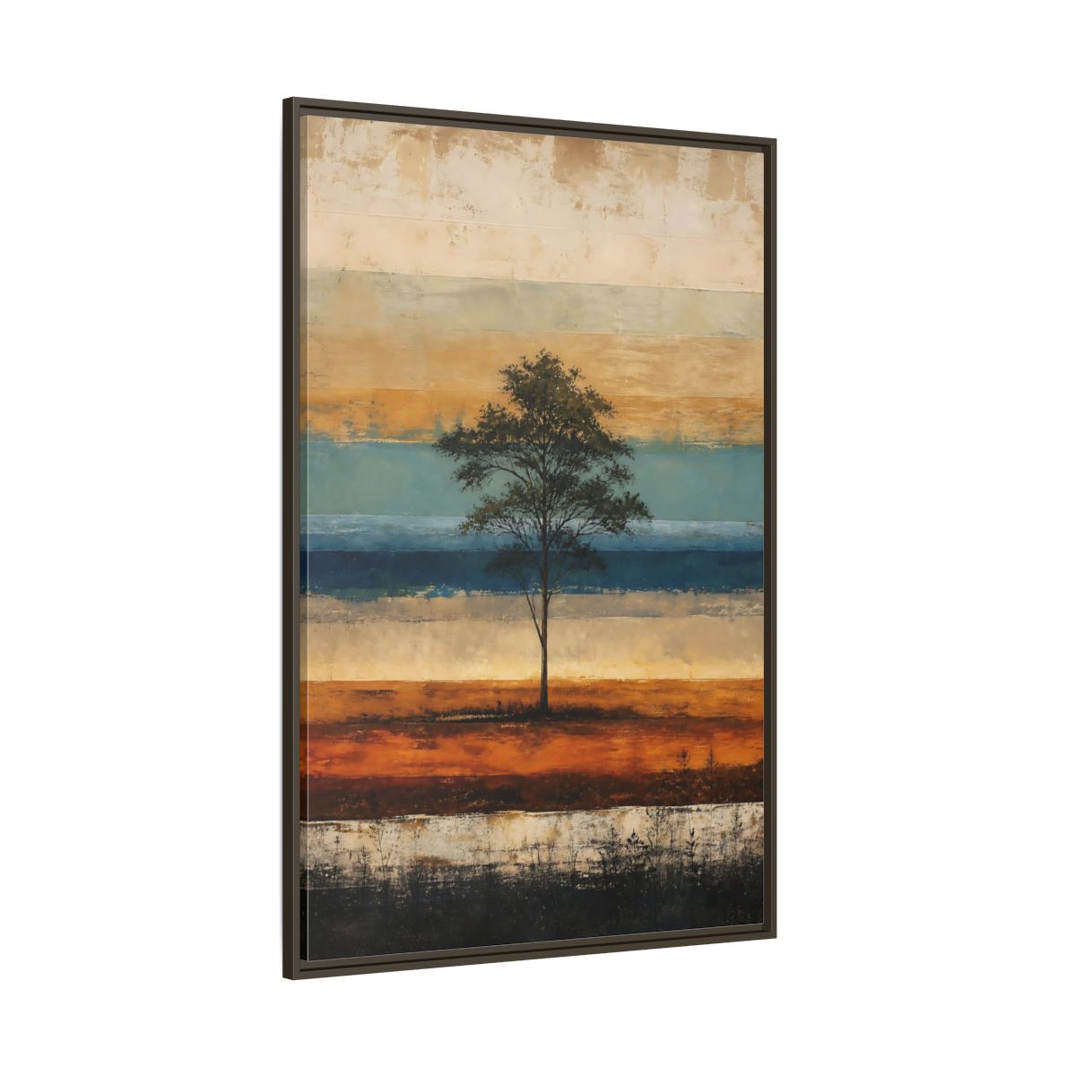 Side Mockup 8. Nature Tree Brown And Blue Landscape shown as stretched canvas wall art