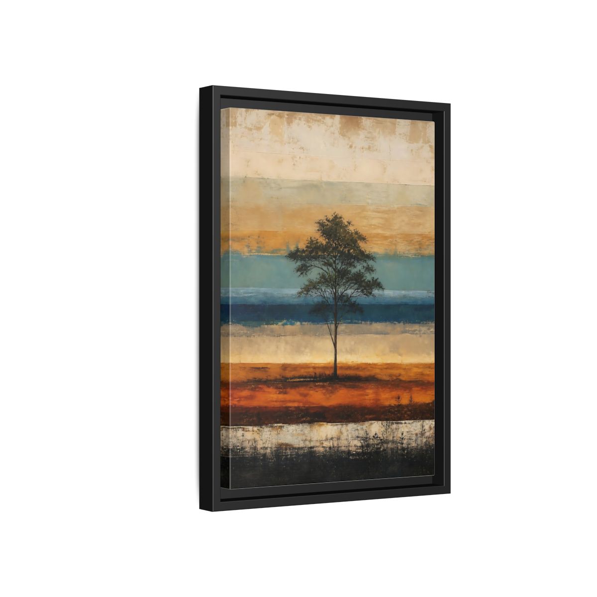 Side Mockup 6. Nature Tree Brown And Blue Landscape shown as stretched canvas wall art