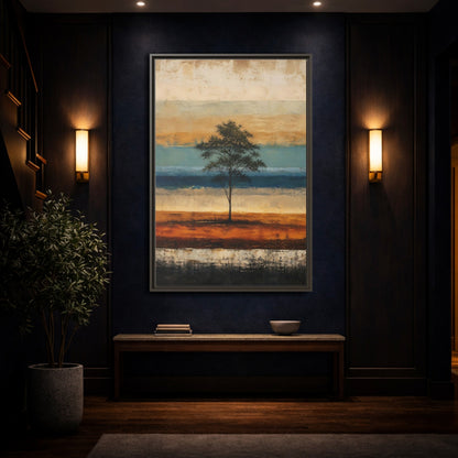 Mockup 4. Nature Tree Brown And Blue Landscape shown as stretched canvas wall art