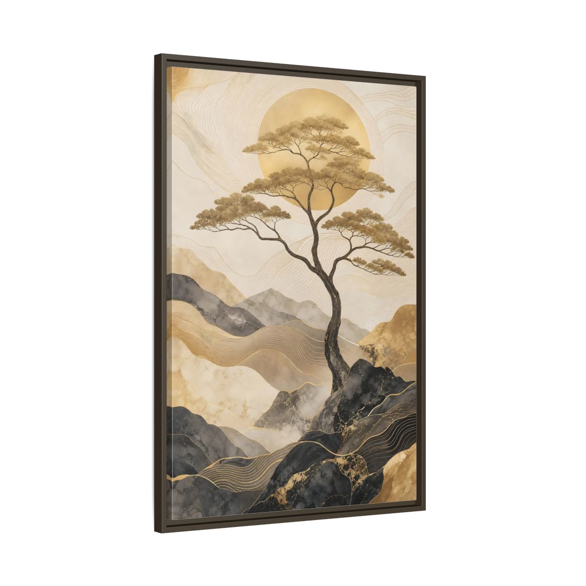 Main Mockup. Nature Tree Gold And Black shown as stretched canvas wall art