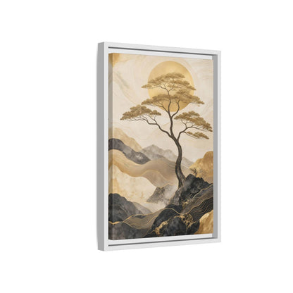 Nature Tree Gold and Black Framed Canvas Wall Art - Living Room, Above Sofa shown as canvas wall art