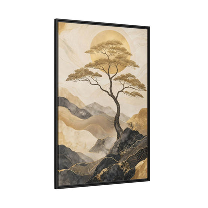 Nature Tree Gold and Black Framed Canvas Wall Art - Living Room, Above Sofa shown as canvas wall art