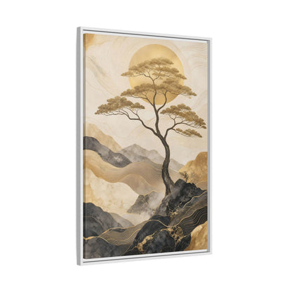 Nature Tree Gold and Black Framed Canvas Wall Art - Living Room, Above Sofa shown as canvas wall art