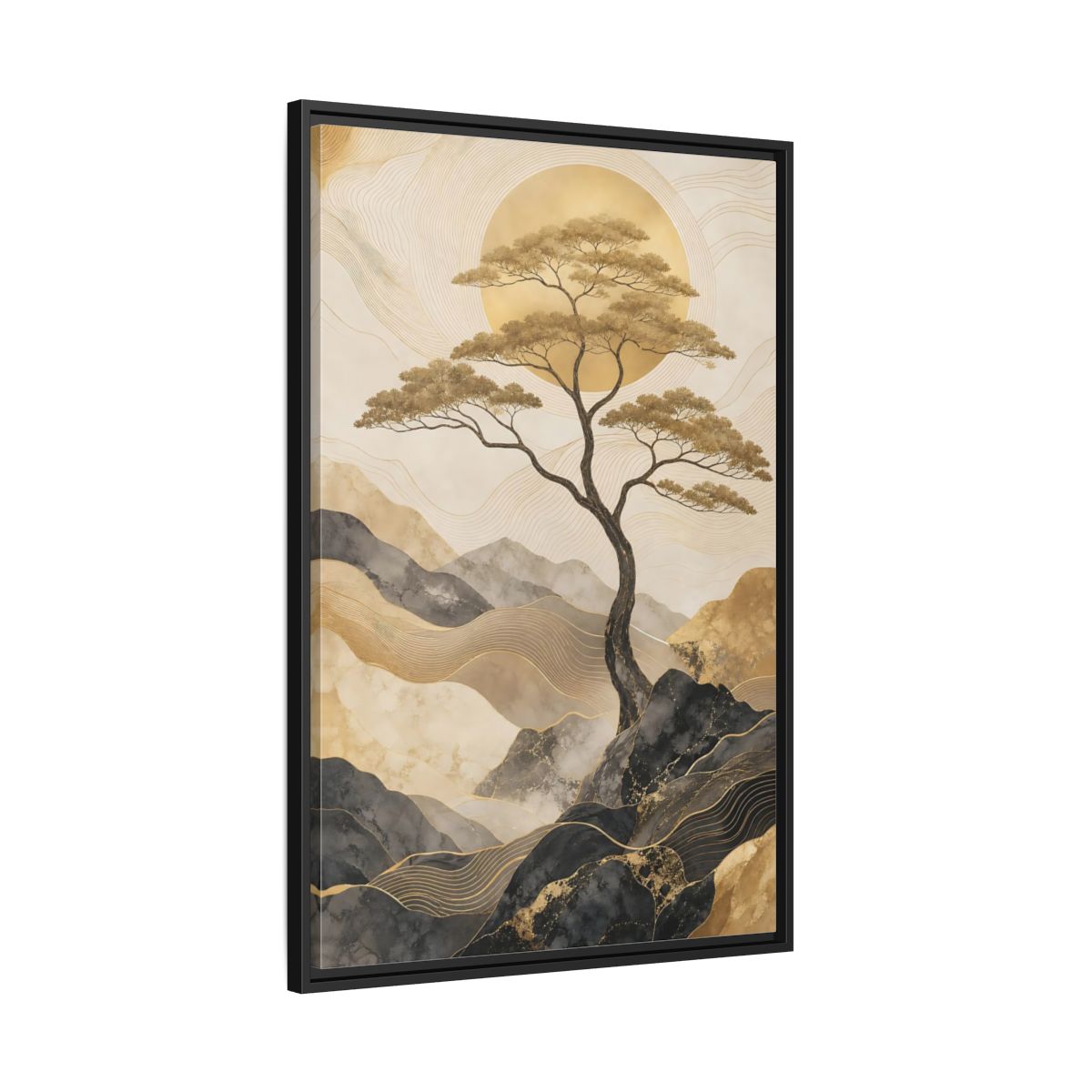 Side Mockup 13. Nature Tree Gold And Black shown as stretched canvas wall art