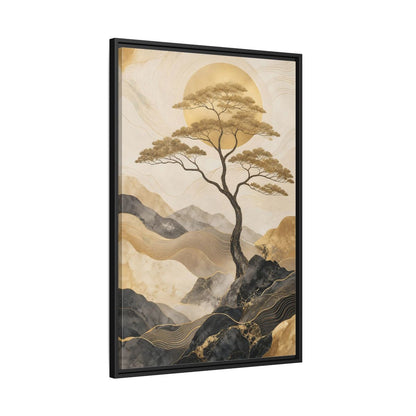 Nature Tree Gold and Black Framed Canvas Wall Art - Living Room, Above Sofa shown as canvas wall art