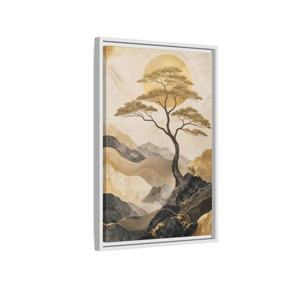 Nature Tree Gold and Black Framed Canvas Wall Art - Living Room, Above Sofa shown as canvas wall art