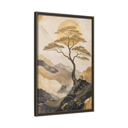 Nature Tree Gold and Black Framed Canvas Wall Art - Living Room, Above Sofa shown as canvas wall art