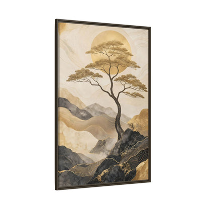 Nature Tree Gold and Black Framed Canvas Wall Art - Living Room, Above Sofa shown as canvas wall art