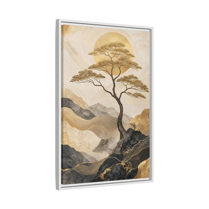 Nature Tree Gold and Black Framed Canvas Wall Art - Living Room, Above Sofa shown as canvas wall art