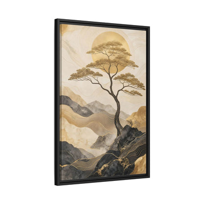 Nature Tree Gold and Black Framed Canvas Wall Art - Living Room, Above Sofa shown as canvas wall art