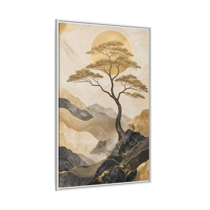 Nature Tree Gold and Black Framed Canvas Wall Art - Living Room, Above Sofa shown as canvas wall art