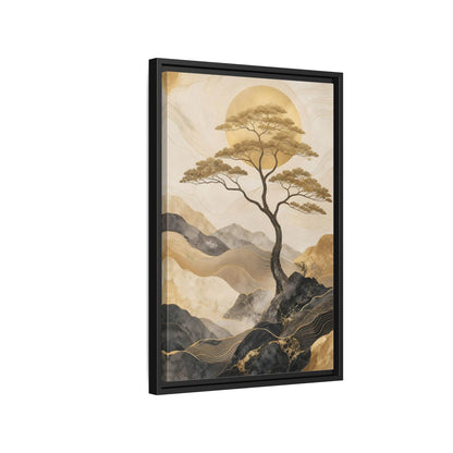 Nature Tree Gold and Black Framed Canvas Wall Art - Living Room, Above Sofa shown as canvas wall art
