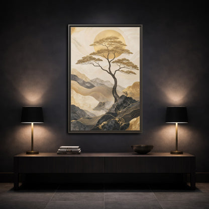 Nature Tree Gold and Black Framed Canvas Wall Art - Living Room, Above Sofa shown as canvas wall art