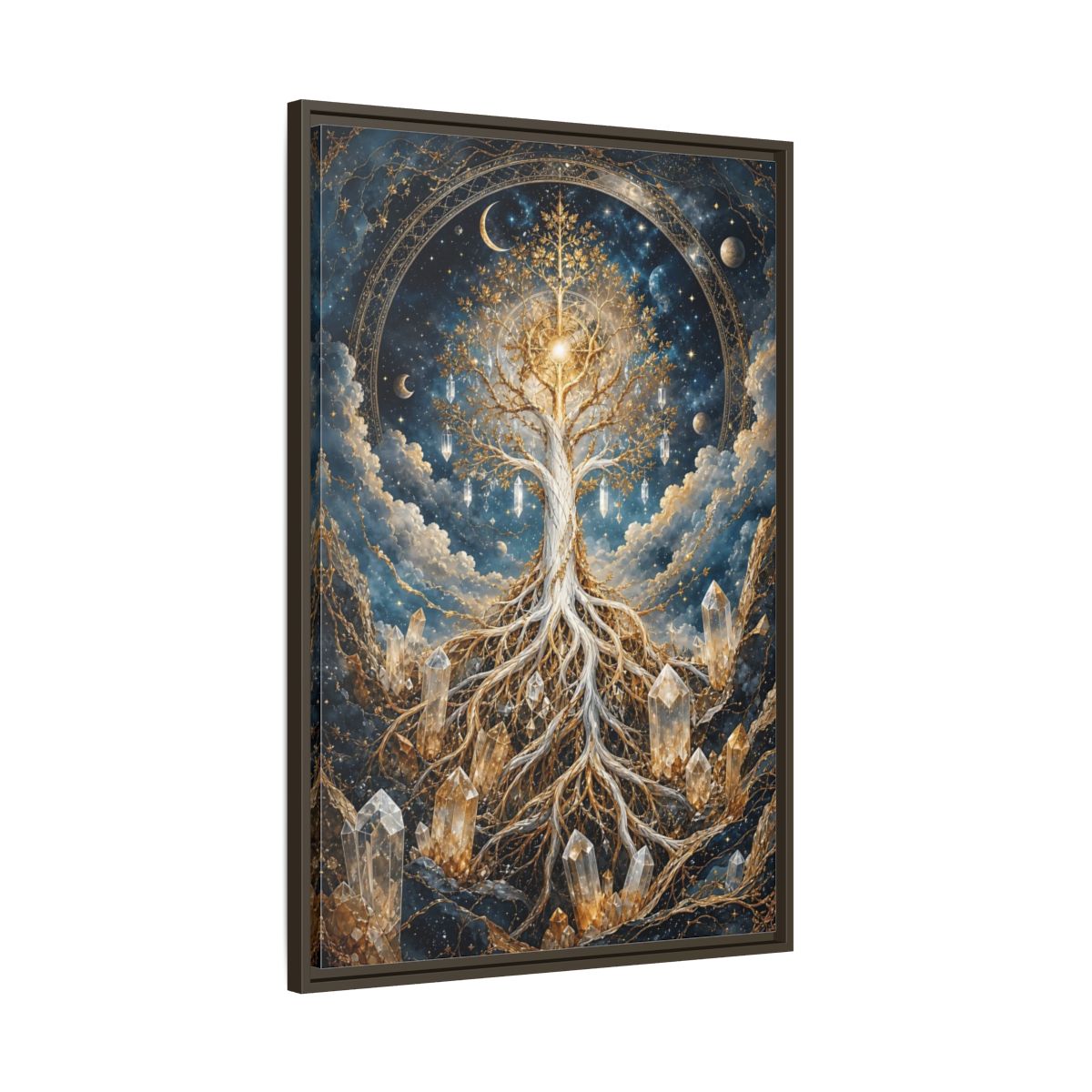 Main Mockup. Nature Tree Of Life Gold And Blue Tree shown as stretched canvas wall art