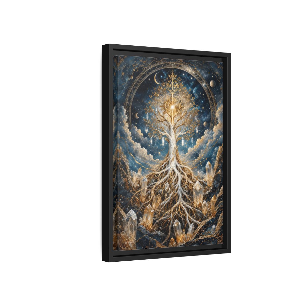 Side Mockup 6. Nature Tree Of Life Gold And Blue Tree shown as stretched canvas wall art