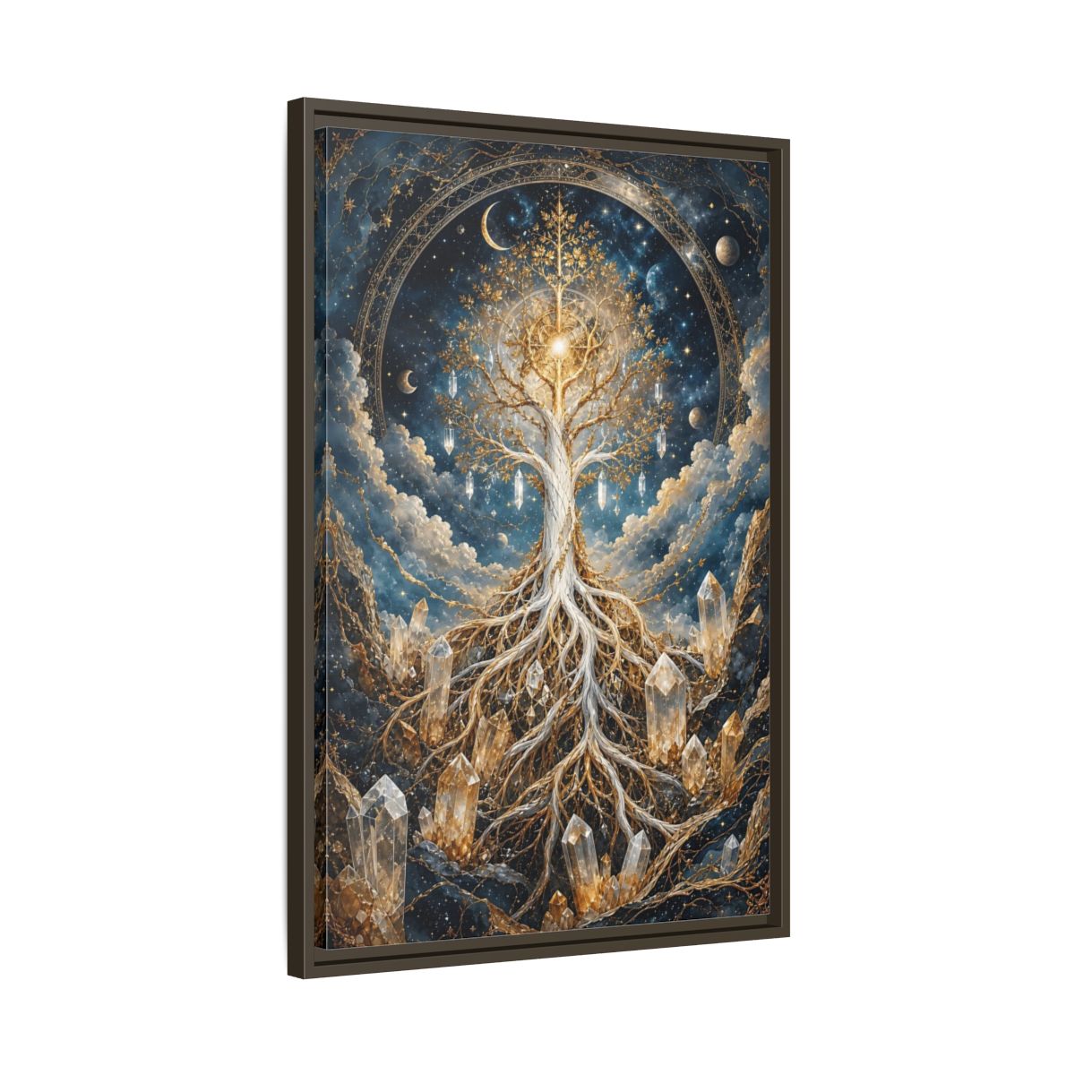 Side Mockup 11. Nature Tree Of Life Gold And Blue Tree shown as stretched canvas wall art