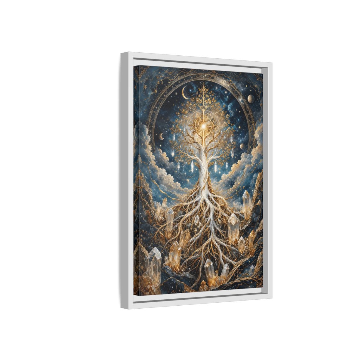 Side Mockup 4. Nature Tree Of Life Gold And Blue Tree shown as stretched canvas wall art
