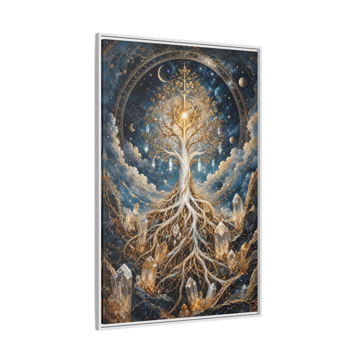 Side Mockup 7. Nature Tree Of Life Gold And Blue Tree shown as stretched canvas wall art