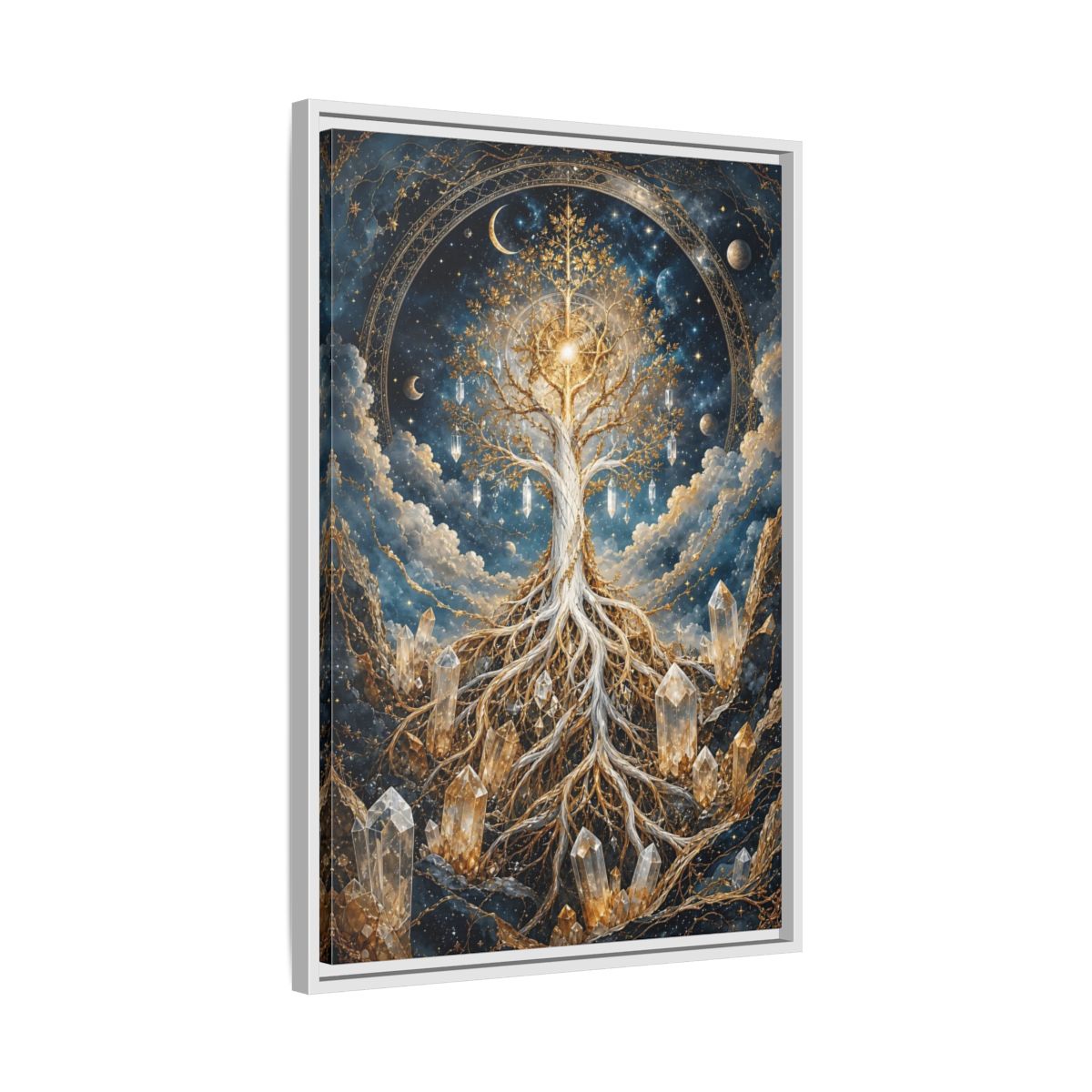 Side Mockup 10. Nature Tree Of Life Gold And Blue Tree shown as stretched canvas wall art