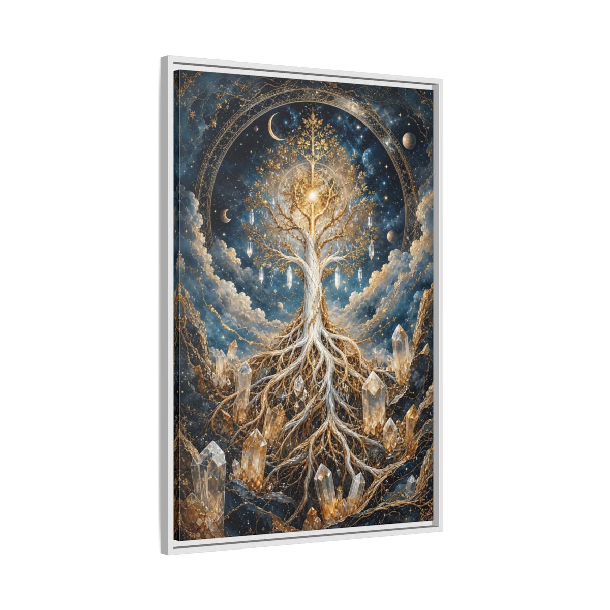 Side Mockup 9. Nature Tree Of Life Gold And Blue Tree shown as stretched canvas wall art