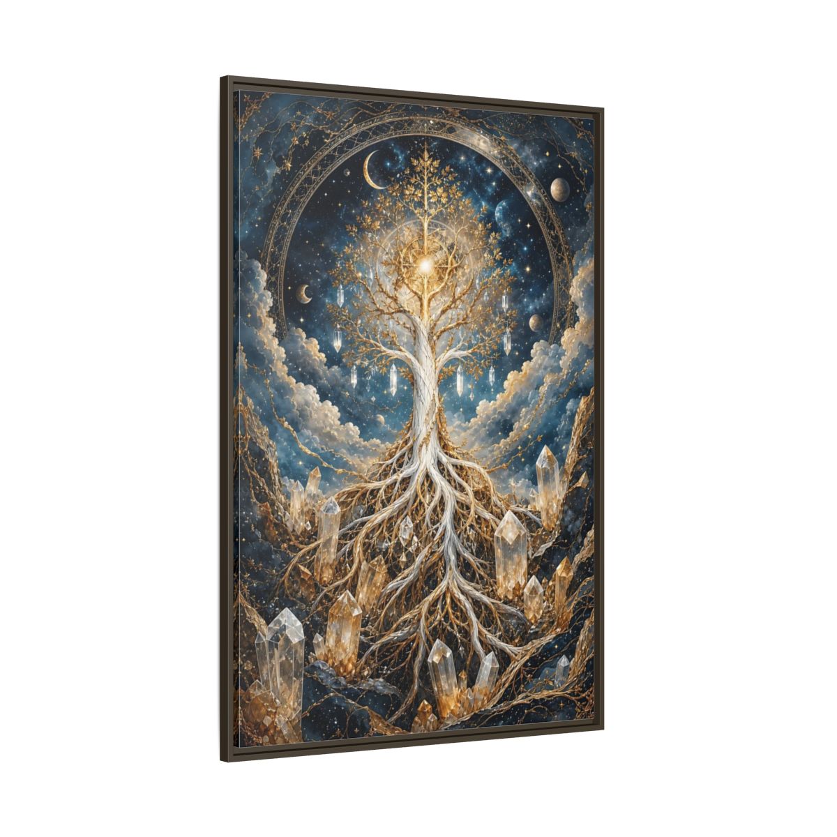 Side Mockup 8. Nature Tree Of Life Gold And Blue Tree shown as stretched canvas wall art
