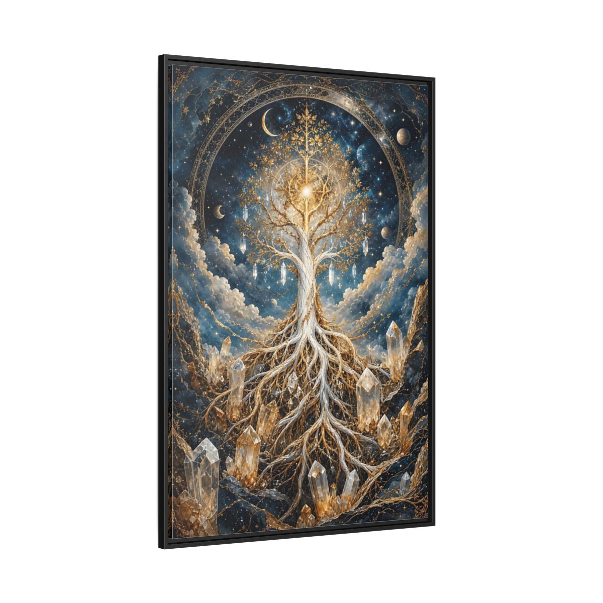 Side Mockup 12. Nature Tree Of Life Gold And Blue Tree shown as stretched canvas wall art