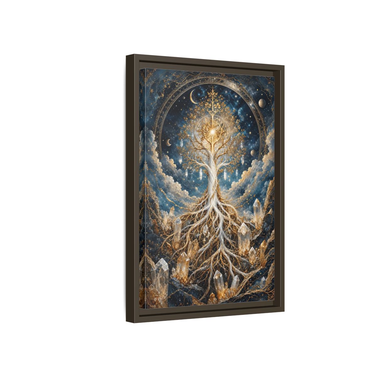 Side Mockup 5. Nature Tree Of Life Gold And Blue Tree shown as stretched canvas wall art