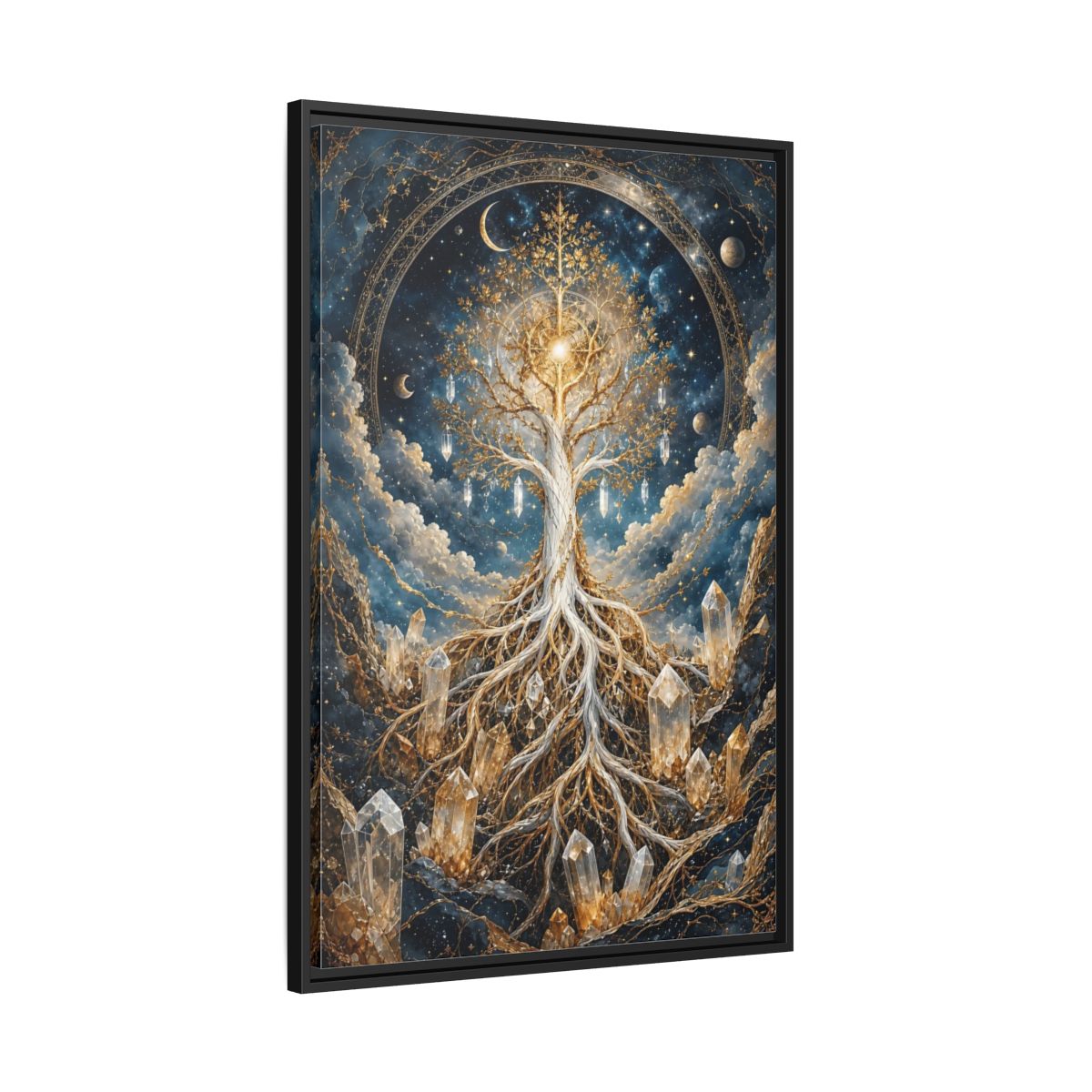 Side Mockup 13. Nature Tree Of Life Gold And Blue Tree shown as stretched canvas wall art