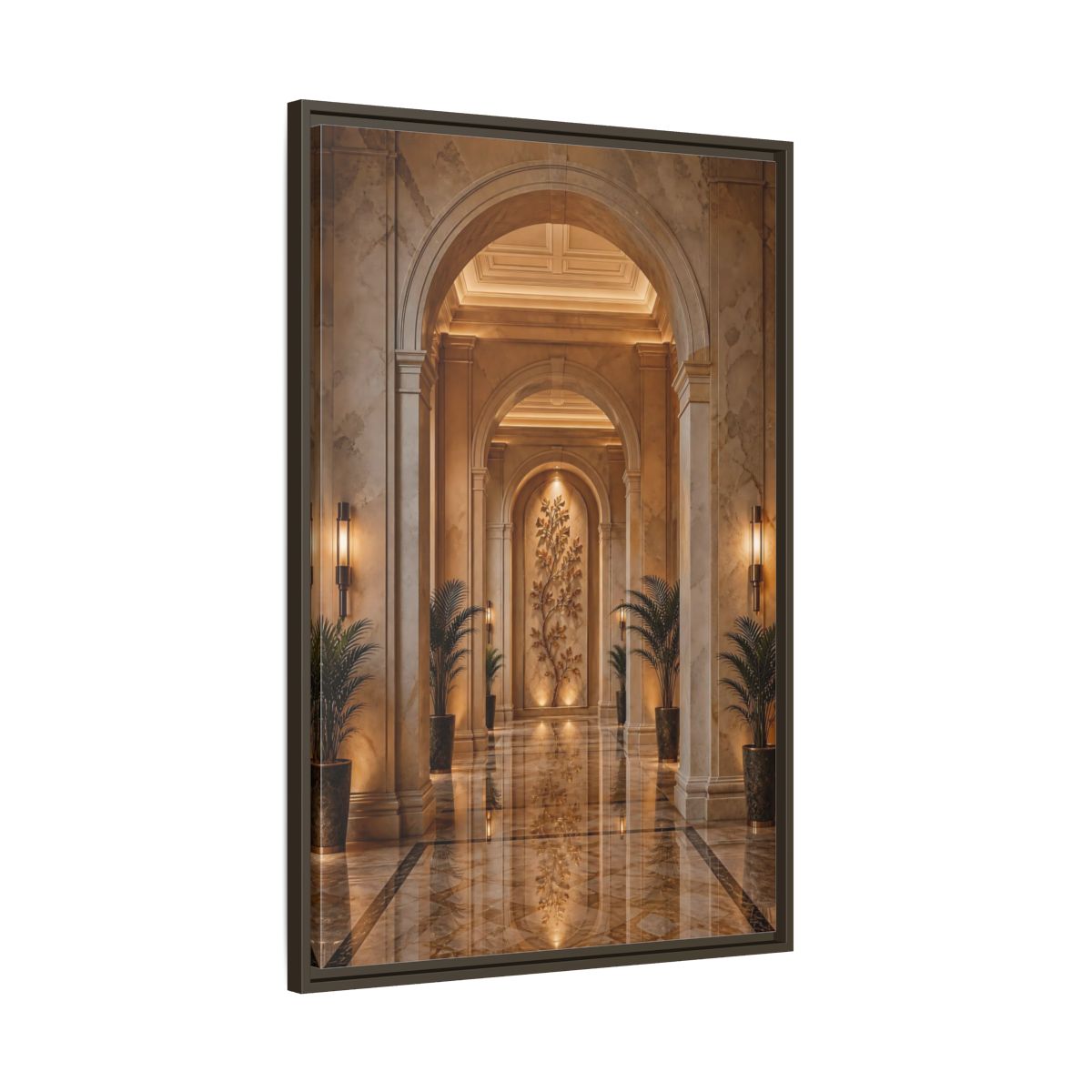 Main Mockup. Nature Tree Relief Brown And Gold shown as stretched canvas wall art