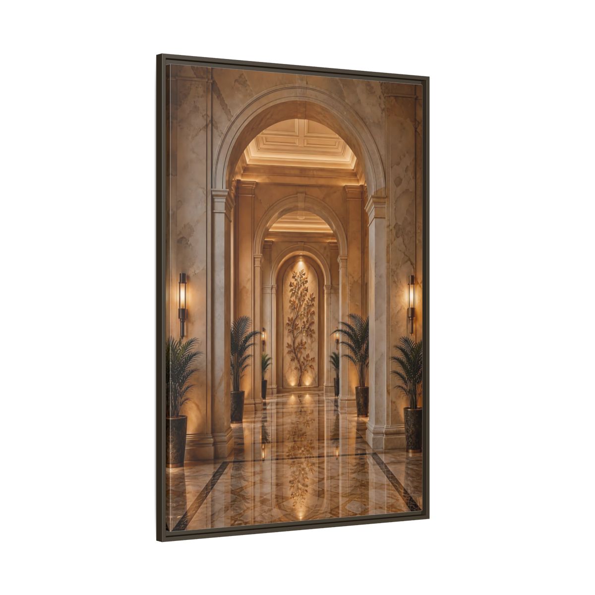 Side Mockup 8. Nature Tree Relief Brown And Gold shown as stretched canvas wall art