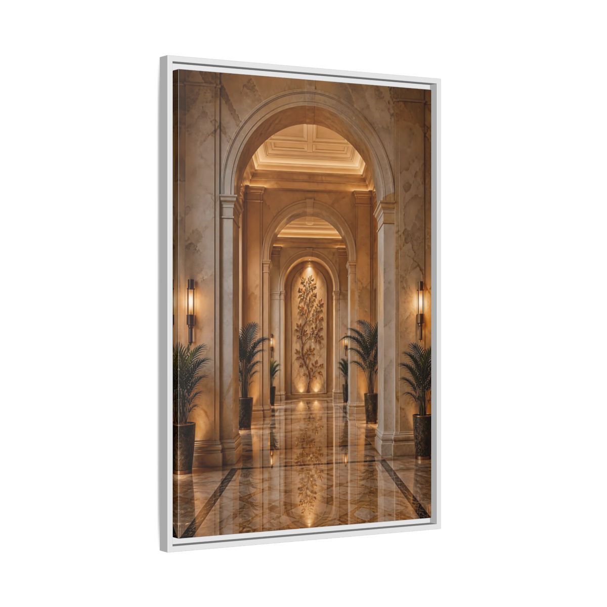 Side Mockup 9. Nature Tree Relief Brown And Gold shown as stretched canvas wall art