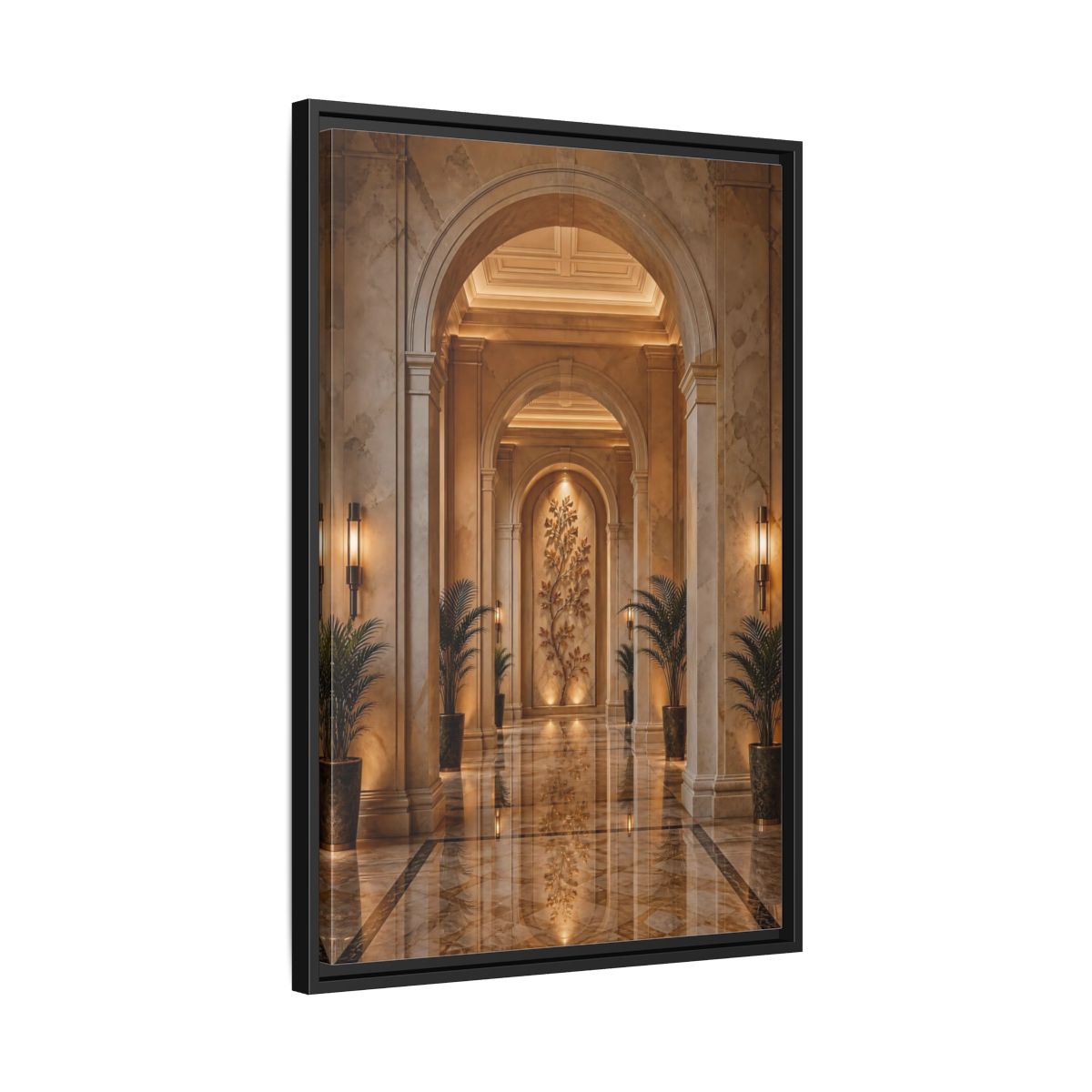 Side Mockup 14. Nature Tree Relief Brown And Gold shown as stretched canvas wall art