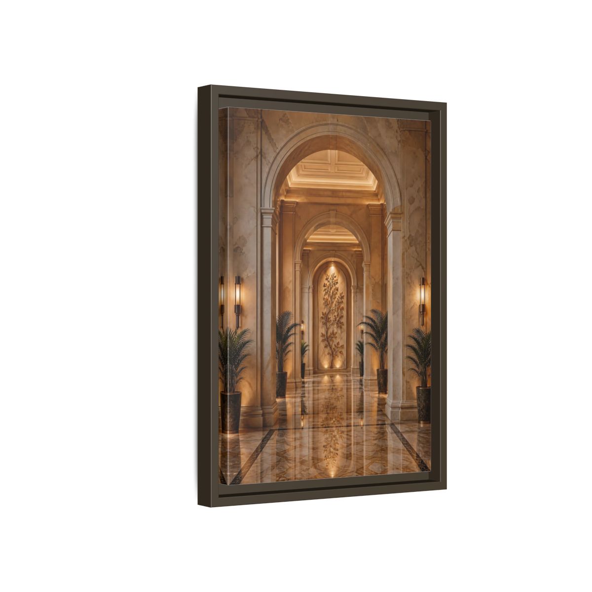 Side Mockup 5. Nature Tree Relief Brown And Gold shown as stretched canvas wall art