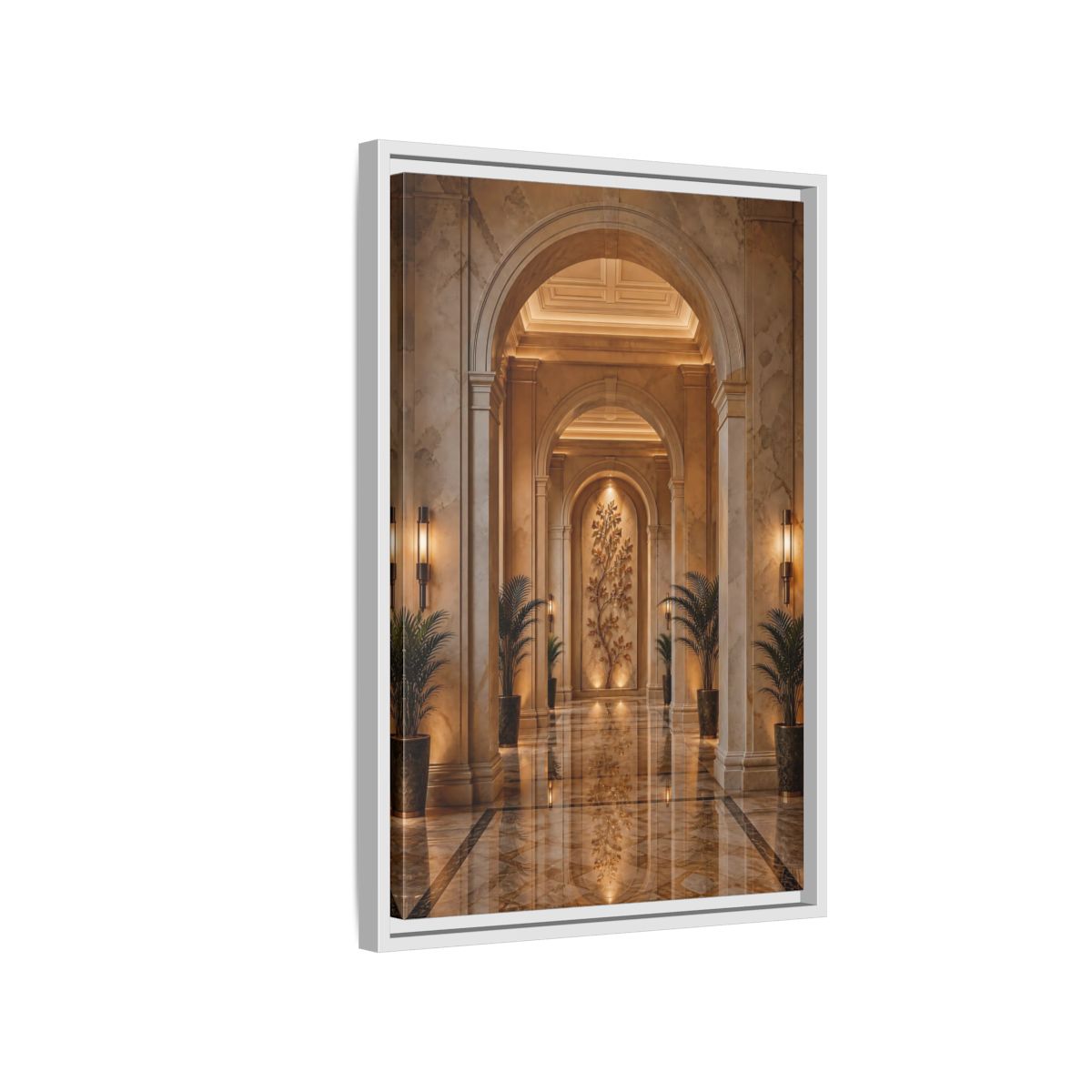 Side Mockup 1. Nature Tree Relief Brown And Gold shown as stretched canvas wall art