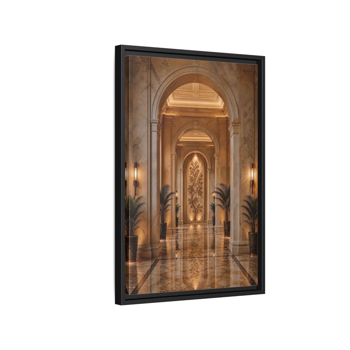 Side Mockup 3. Nature Tree Relief Brown And Gold shown as stretched canvas wall art
