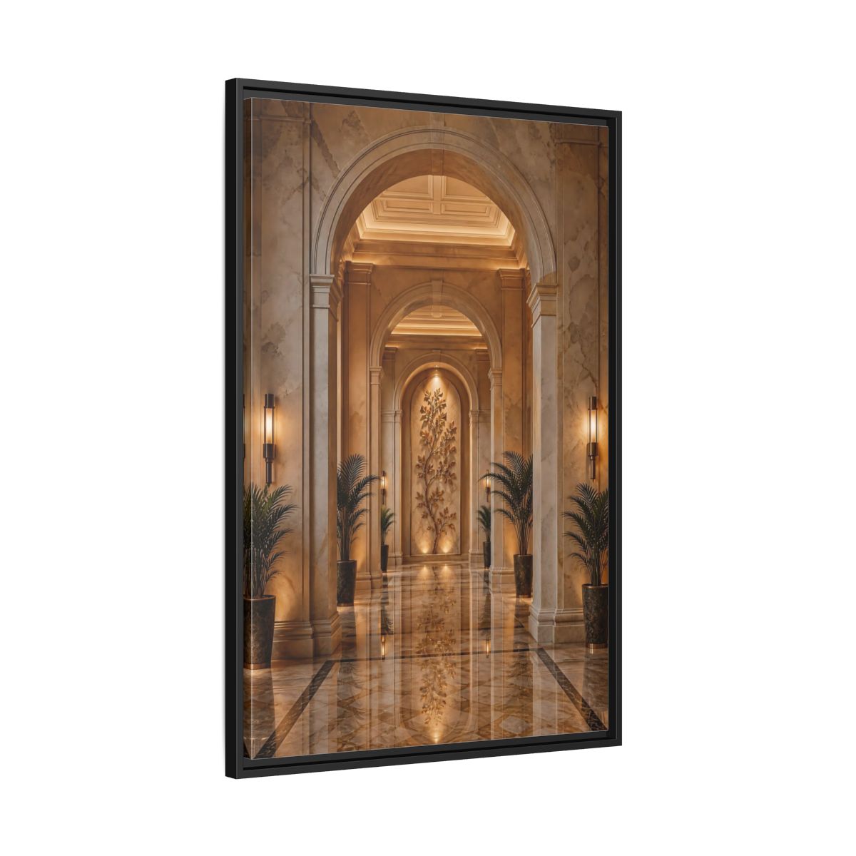 Side Mockup 13. Nature Tree Relief Brown And Gold shown as stretched canvas wall art
