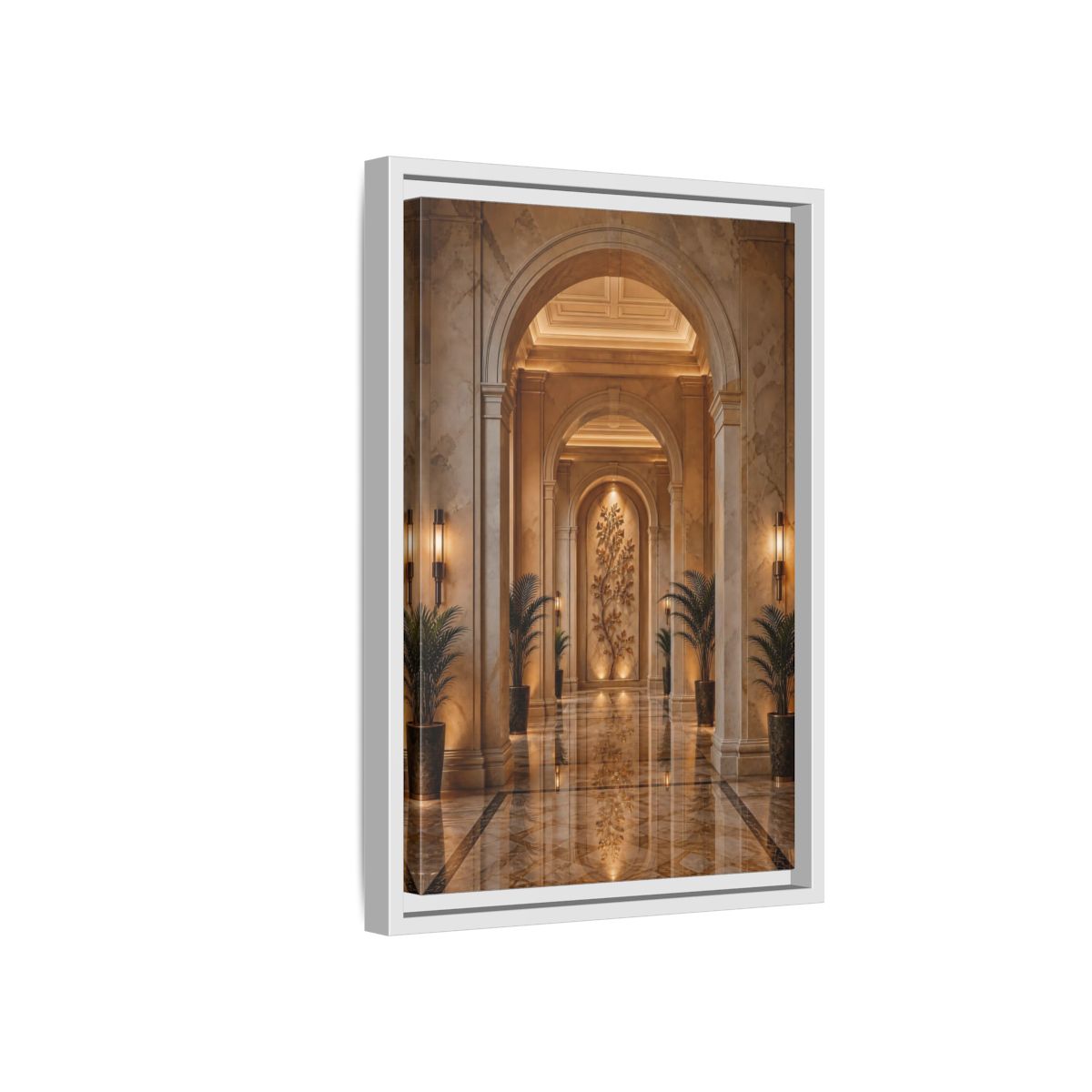 Side Mockup 4. Nature Tree Relief Brown And Gold shown as stretched canvas wall art