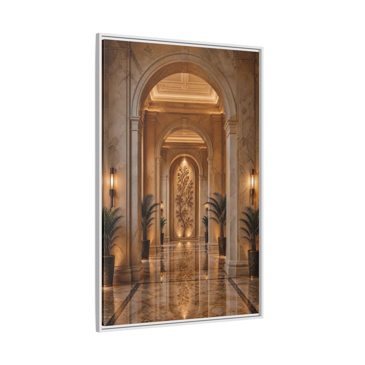 Side Mockup 7. Nature Tree Relief Brown And Gold shown as stretched canvas wall art