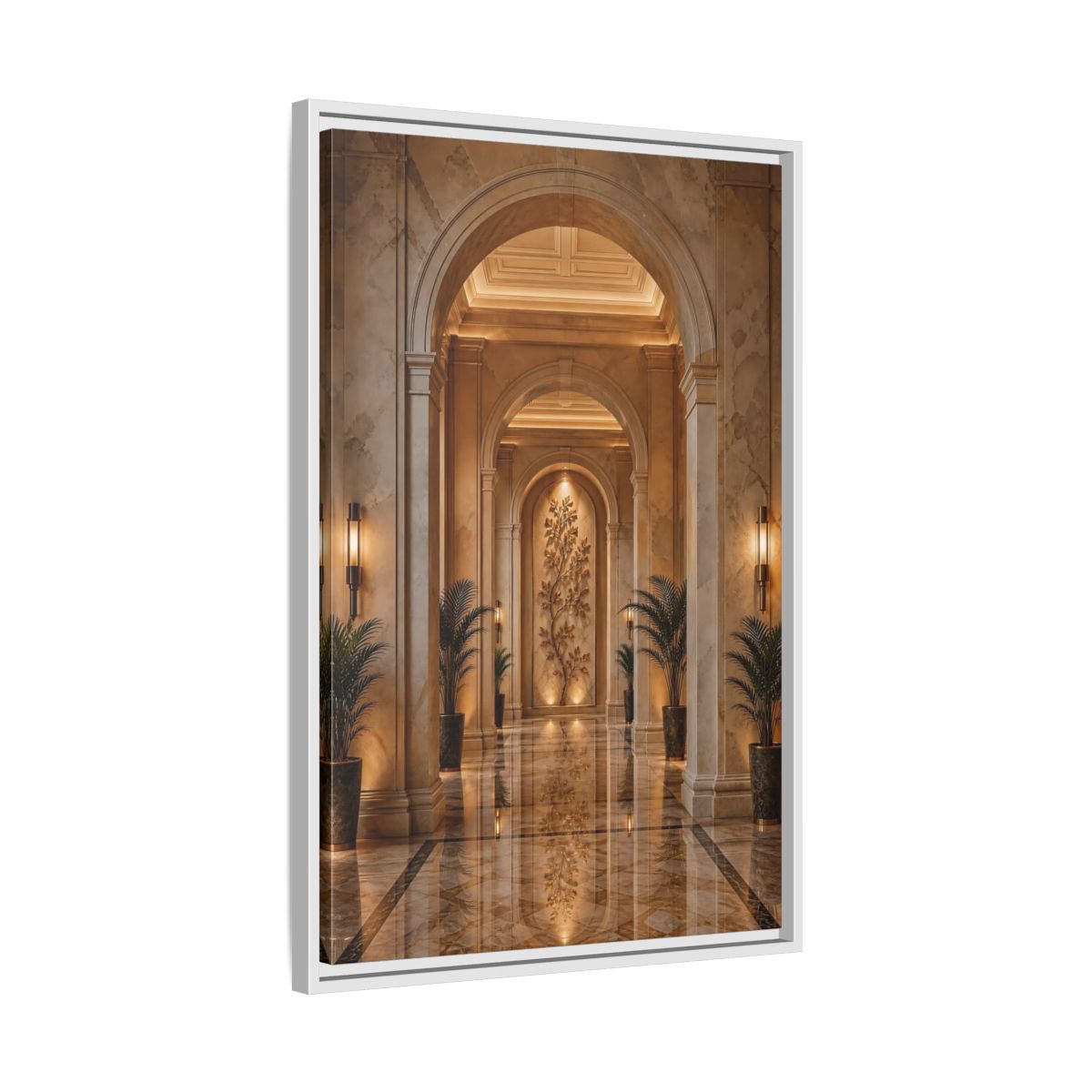Side Mockup 10. Nature Tree Relief Brown And Gold shown as stretched canvas wall art