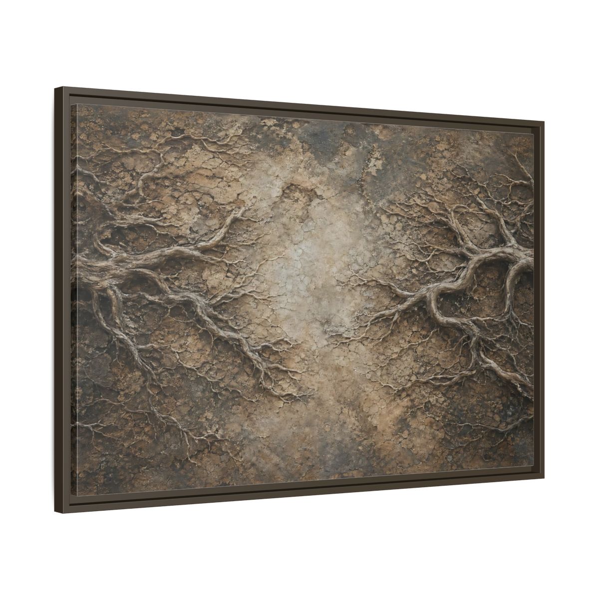 Main Mockup. Nature Tree Roots Earthy Brown Texture shown as stretched canvas wall art