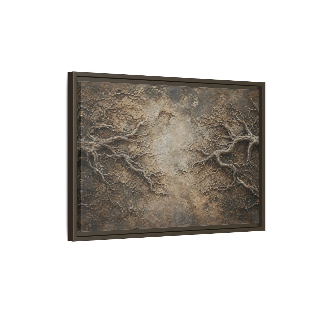 Side Mockup 2. Nature Tree Roots Earthy Brown Texture shown as stretched canvas wall art