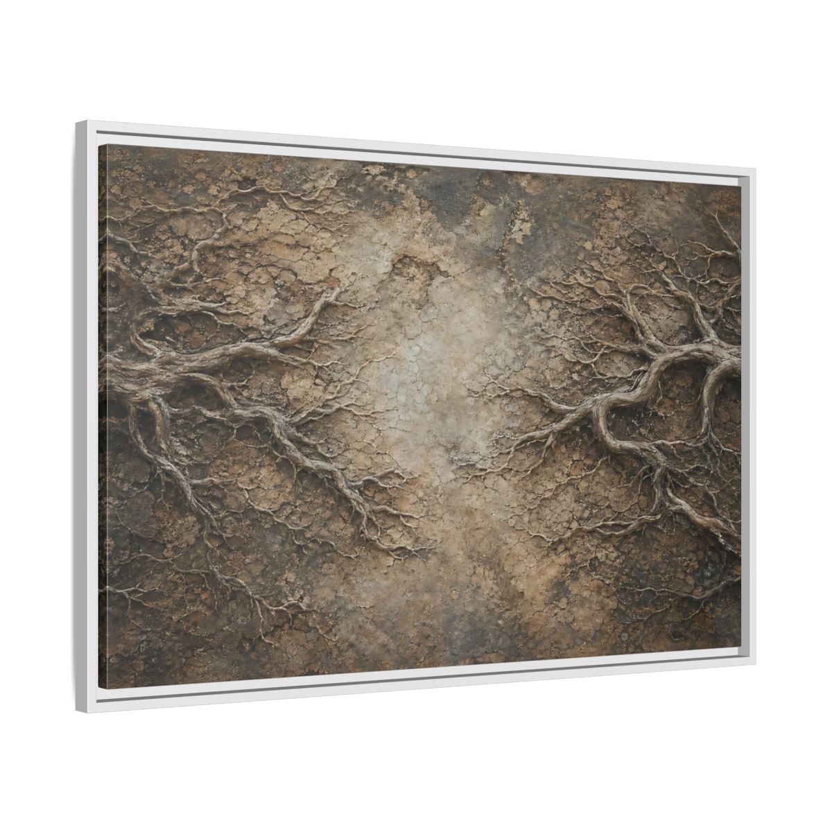 Side Mockup 9. Nature Tree Roots Earthy Brown Texture shown as stretched canvas wall art