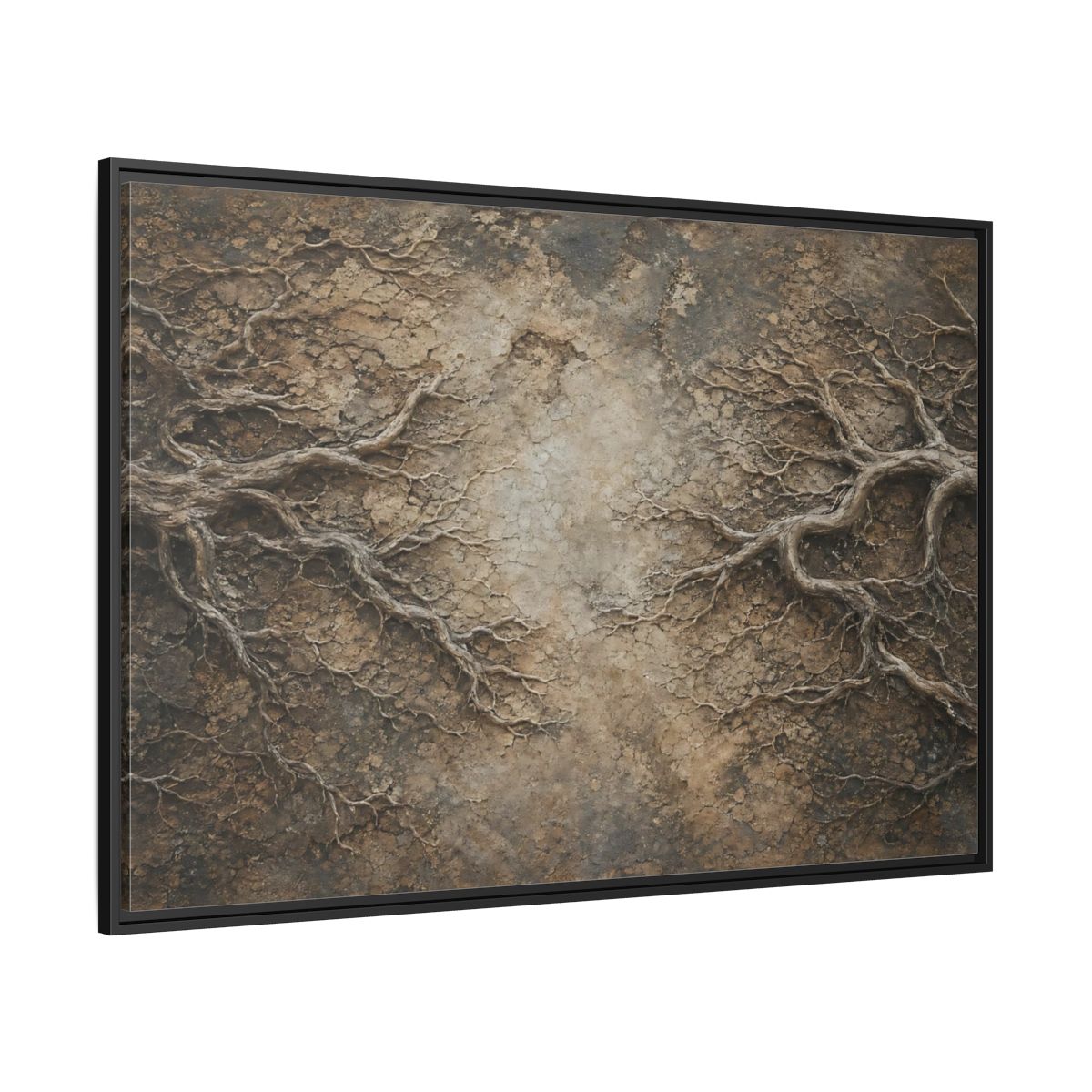 Side Mockup 12. Nature Tree Roots Earthy Brown Texture shown as stretched canvas wall art