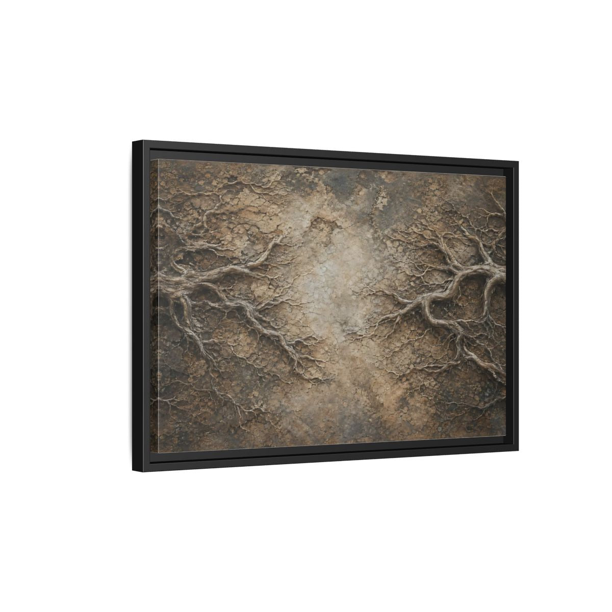 Side Mockup 3. Nature Tree Roots Earthy Brown Texture shown as stretched canvas wall art